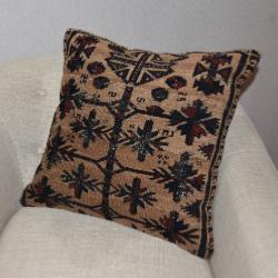 Coussin Nomade Antique Beige Motifs Noirs