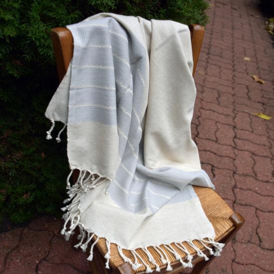 Fouta de luxe en lin dessins gris