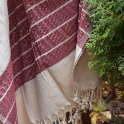 Fouta de luxe en lin motif rouge