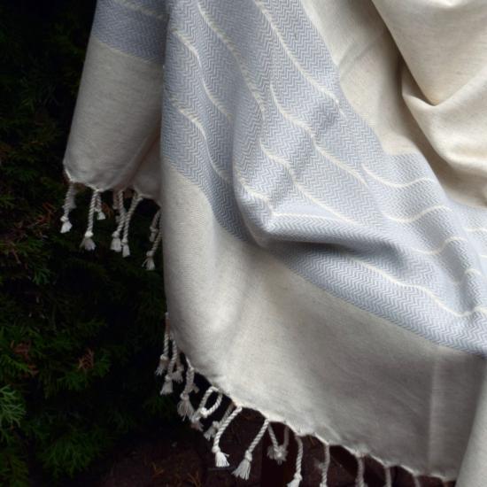 Fouta de luxe en lin dessins gris