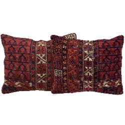 Coussin Nomade Antique Rouge Motifs Multicolores