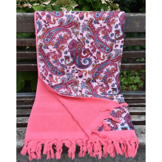 Fouta rose doublée éponge 