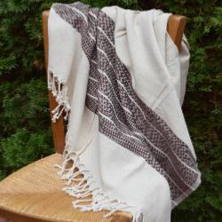 Fouta de luxe en lin motif marron