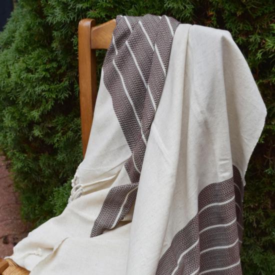 Fouta de luxe en lin motif marron